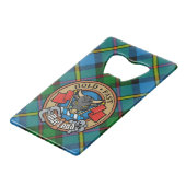 Clan MacLeod Crest over Hunting Tartan Geldbeutel Flaschenöffner (Vorderseite Schrägansicht)