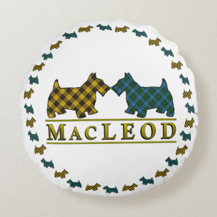 Clan MacLeod schottische Tartanscottie-Hunde Rundes Kissen