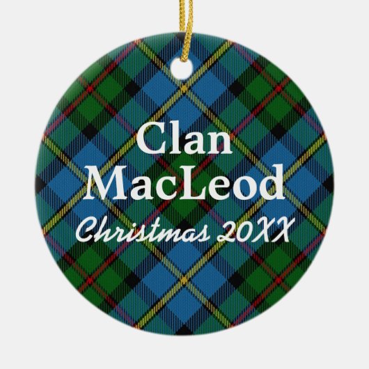 Clan MacLeod Scottish Blue und Green Tartan Keramikornament (Vorne)