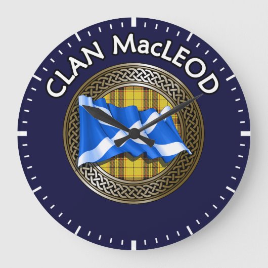 Clan MacLeod Tartan Knot & Flag Große Wanduhr (Vorderseite)