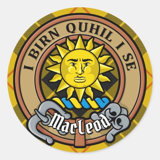 Clan MacLeod von Lewis Wappen über Tartan Runder Aufkleber (Vorderseite)