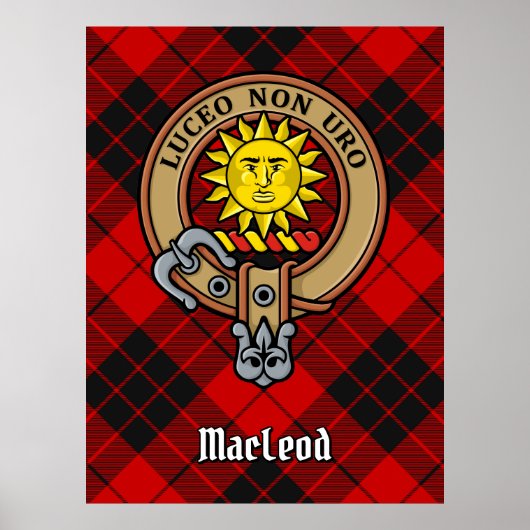 Clan MacLeod von Raasay Wappen über Tartan Poster (Vorne)