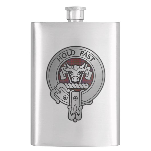 Clan MacLeod Wappen & Red Tartan Flachmann (Vorderseite)