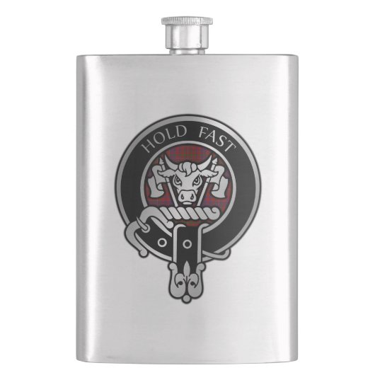Clan MacLeod Wappen & Red Tartan Flask Flachmann (Vorderseite)