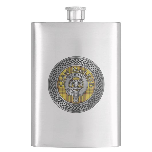 Clan MacLeod Wappen & Tartan Knot Flask Flachmann (Vorderseite)