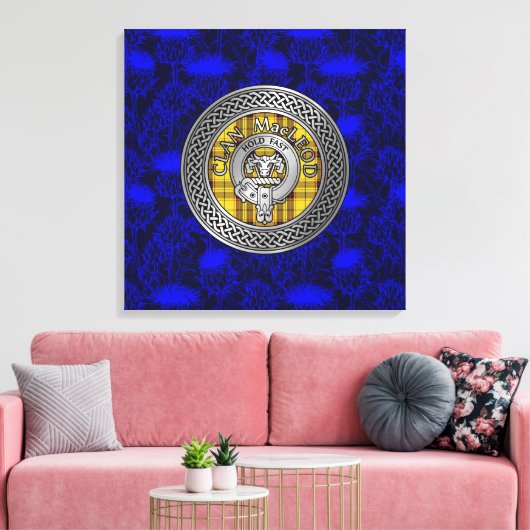 Clan MacLeod Wappen & Tartan Knot on Thistle Leinwanddruck (Insitu (Wohnzimmer))