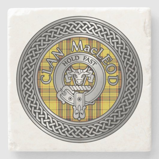 Clan MacLeod Wappen & Tartan Knot Stone Untersetze Steinuntersetzer (Vorderseite)