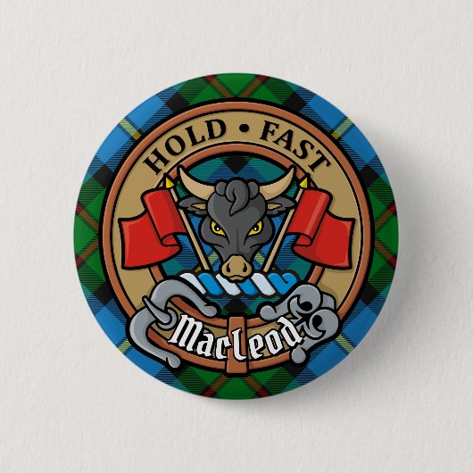 Clan MacLeod Wappen über Jagd Tartan Button (Vorderseite)