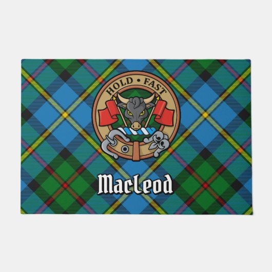 Clan MacLeod Wappen über Jagd Tartan Fußmatte (Vorderseite)