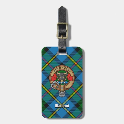 Clan MacLeod Wappen über Jagd Tartan Gepäckanhänger (Vorderseite vertikal)