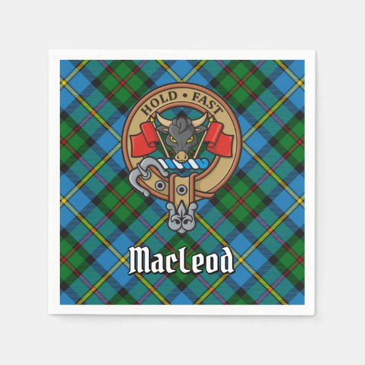 Clan MacLeod Wappen über Jagd Tartan Serviette (Vorderseite)
