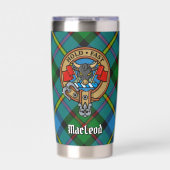 Clan MacLeod Wappen über Jagd Tartan Thermobecher (Vorderseite)