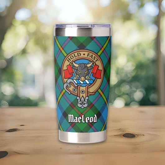 Clan MacLeod Wappen über Jagd Tartan Thermobecher