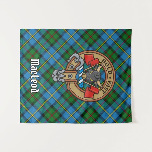 Clan MacLeod Wappen über Jagd Tartan Wandteppich (Vorderseite (Horizontal))