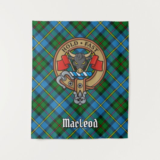Clan MacLeod Wappen über Jagd Tartan Wandteppich (Vorderseite)