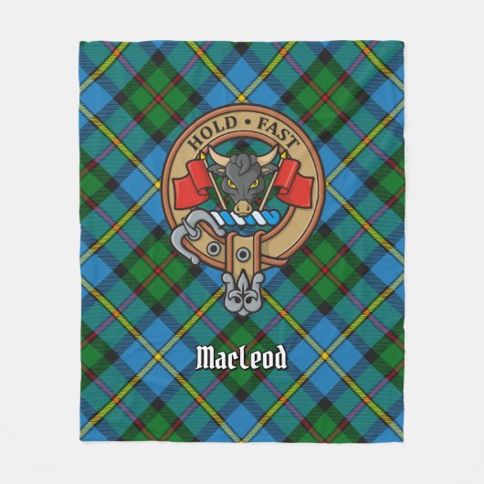 Clan MacLeod Wappen über Tartan Fleecedecke (Vorderseite)