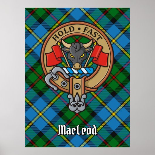 Clan MacLeod Wappen über Tartan Poster (Vorne)