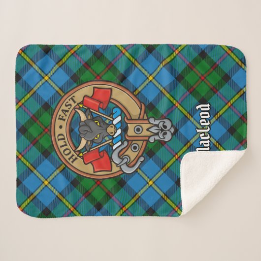 Clan MacLeod Wappen über Tartan Sherpadecke (Vorderseite (Horizontal))