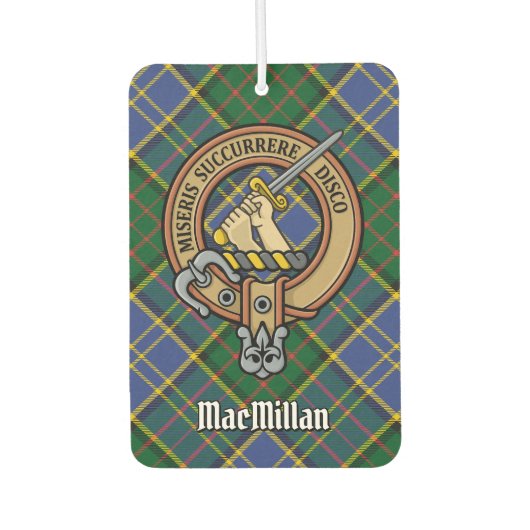 Clan MacMillan Wappen über die Jagd auf Tartan Autolufterfrischer (Vorderseite)