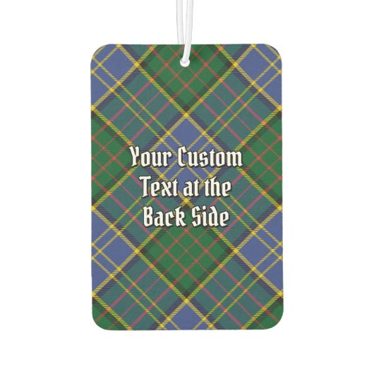 Clan MacMillan Wappen über die Jagd auf Tartan Autolufterfrischer (Rückseite)