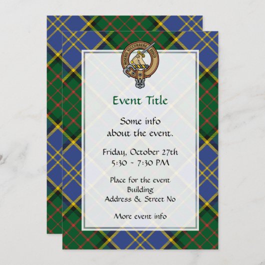 Clan MacMillan Wappen über die Jagd auf Tartan Einladung (Vorne/Hinten)