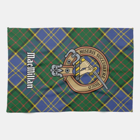 Clan MacMillan Wappen über die Jagd auf Tartan Geschirrtuch (Horizontal)
