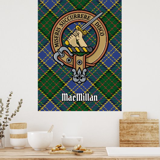 Clan MacMillan Wappen über die Jagd auf Tartan Poster (Küche)