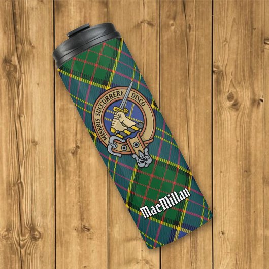 Clan MacMillan Wappen über die Jagd auf Tartan Thermosbecher