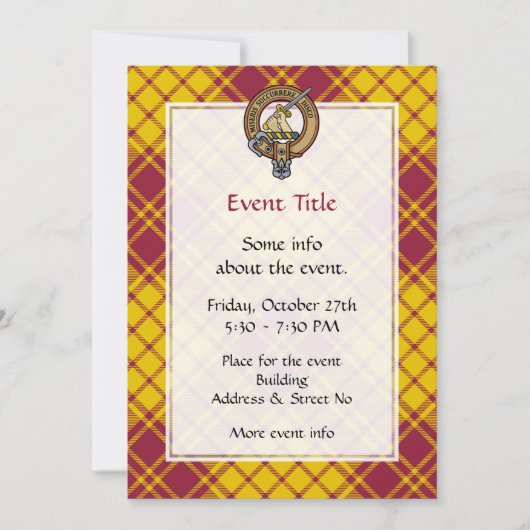 Clan MacMillan Wappen über Dress Tartan Einladung (Vorderseite)
