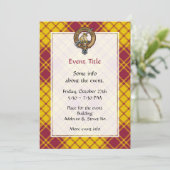 Clan MacMillan Wappen über Dress Tartan Einladung (Stehend Vorderseite)