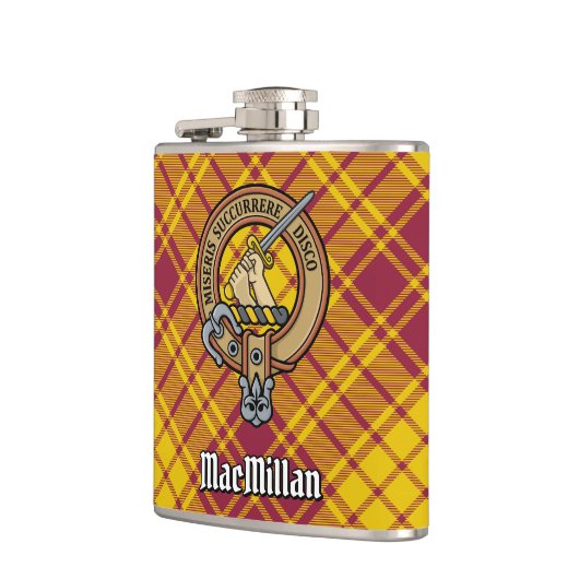 Clan MacMillan Wappen über Dress Tartan Flachmann (Links)