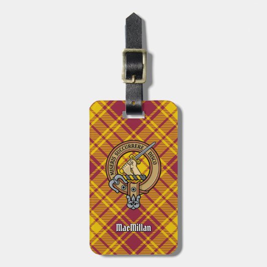 Clan MacMillan Wappen über Dress Tartan Gepäckanhänger (Vorderseite vertikal)