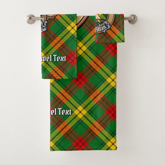 Clan MacMillan Wappen über Tartan Badhandtuch Set (Insitu)