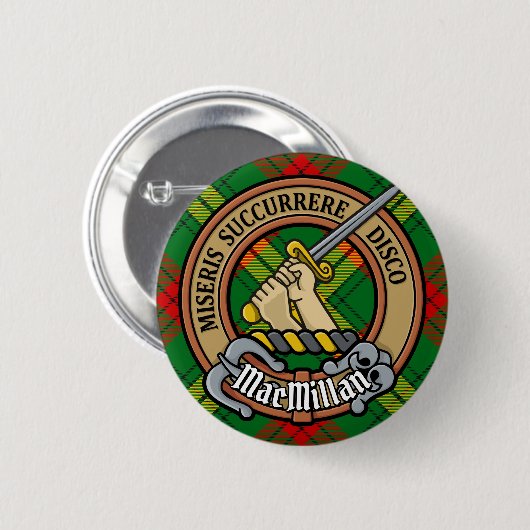 Clan MacMillan Wappen über Tartan Button (Vorne & Hinten)
