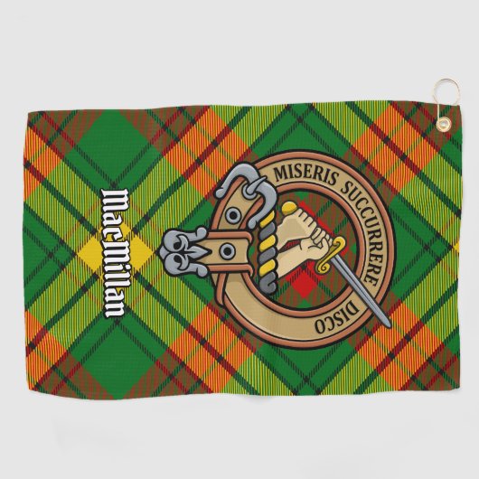 Clan MacMillan Wappen über Tartan Golfhandtuch (Horizontal)
