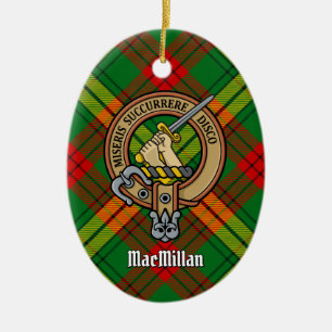 Clan MacMillan Wappen über Tartan Keramik Ornament