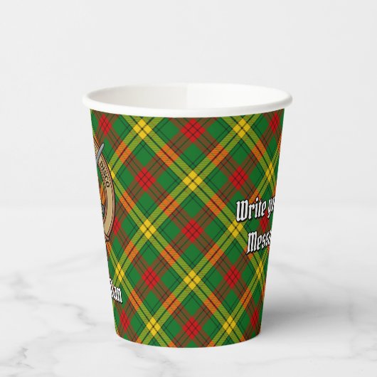 Clan MacMillan Wappen über Tartan Pappbecher (Links)