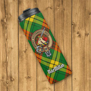 Clan MacMillan Wappen über Tartan Thermosbecher
