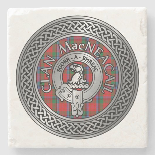 Clan MacNeacail | MacNicol Wappen & Tartan Knot Steinuntersetzer (Vorderseite)