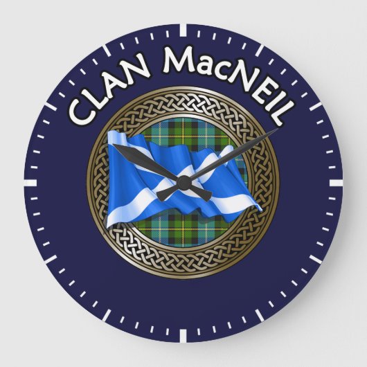 Clan MacNeil Tartan Knot & Flag Große Wanduhr (Vorderseite)