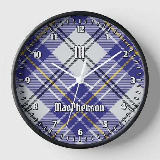 Clan MacPherson Blue Dress Tartan Large Clock Uhr (Vorderseite)