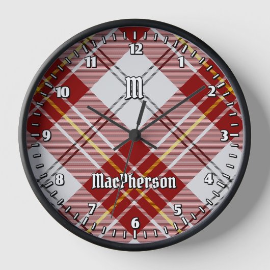 Clan MacPherson Red Dress Tartan Large Clock Uhr (Vorderseite)