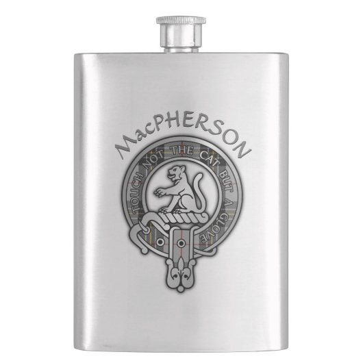 Clan MacPherson Wappen & Tartan Flask Flachmann (Vorderseite)