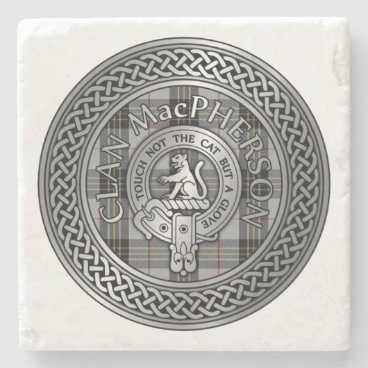 Clan MacPherson Wappen & Tartan Knot Steinuntersetzer (Vorderseite)
