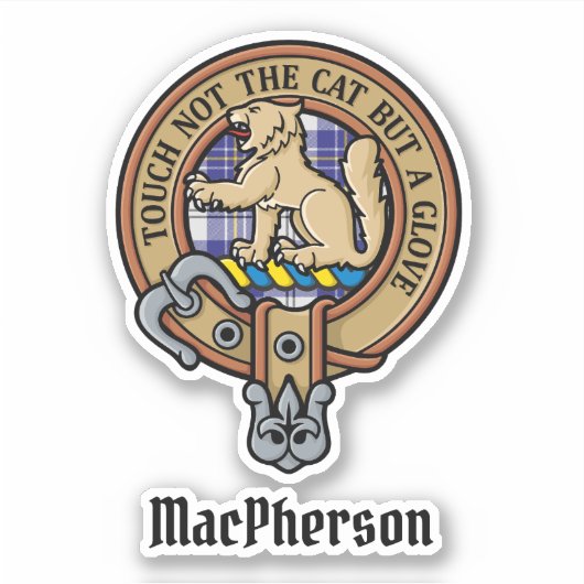Clan MacPherson Wappen über Blue Dress Tartan Aufkleber (Vorderseite)