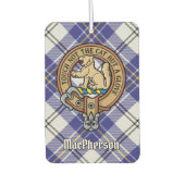 Clan MacPherson Wappen über Blue Dress Tartan Autolufterfrischer (Vorderseite)