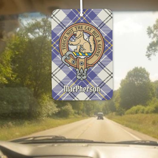 Clan MacPherson Wappen über Blue Dress Tartan Autolufterfrischer