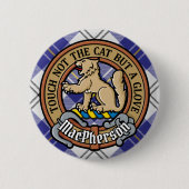 Clan MacPherson Wappen über Blue Dress Tartan Button (Vorderseite)