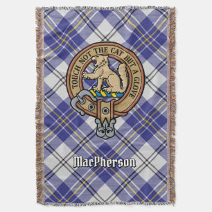 Clan MacPherson-Wappen über Blue Dress Tartan Decke