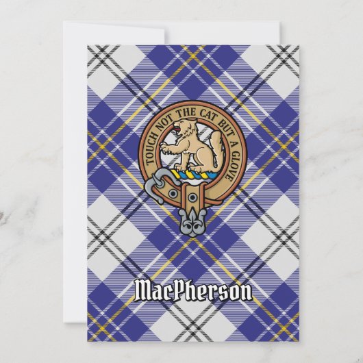 Clan MacPherson Wappen über Blue Dress Tartan Einladung (Rückseite)